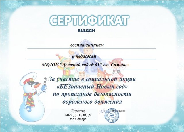 Сертификат, БЕЗопасный Новый год