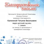Калинина Т.В. УМНИКИ РОССИИ Благодарственное письмо